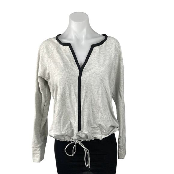 Athleta Tops - Athleta White Black V Neck Tie Hem Raglan Sentry Pullover Sweatshirt Size M